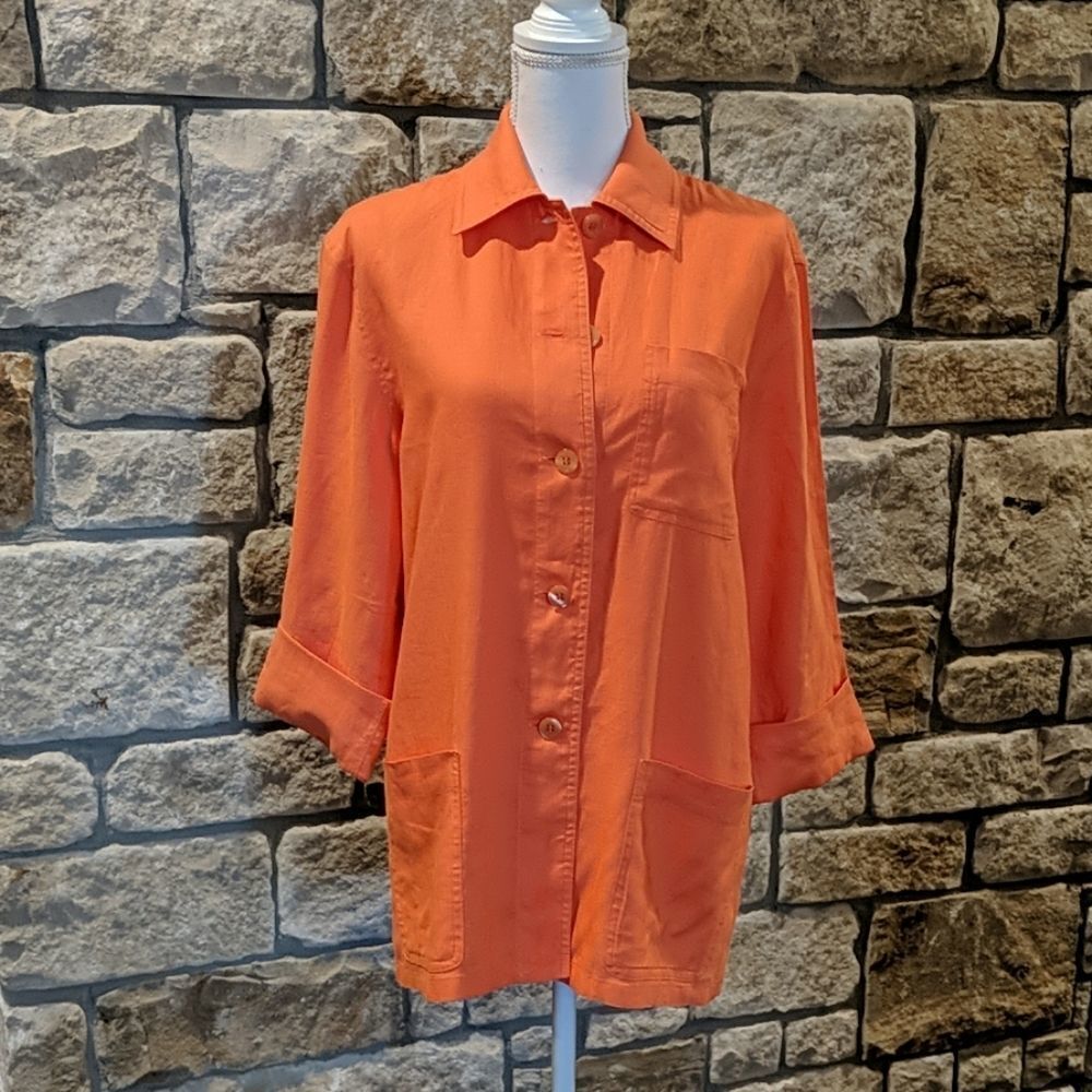 Evan Picone Orange Jacket Button Down Size Small … - image 1